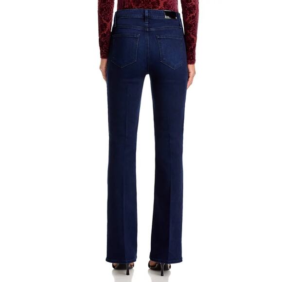 PAIGE DENIM WOMENS SIZE 24 HIGH RISE FLARE LAUREL CANYON DARK WASH BLUE NEW - Picture 2 of 15